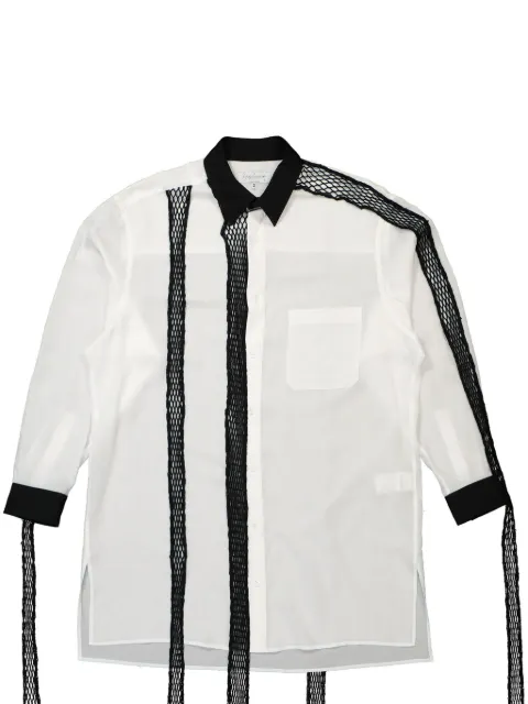 Yohji Yamamoto contrasting mesh-detail linen shirt White HOB82227