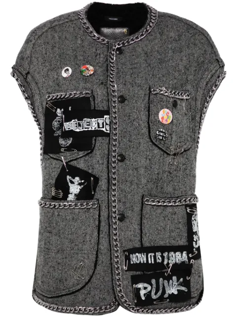 R13 herringbone-pattern sleeveless jacket Grey R13WR307R402A