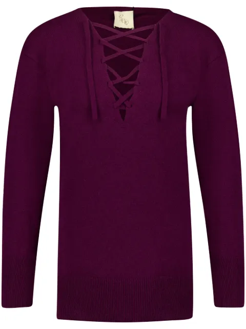 PAULA lace-up cashmere sweater Purple LACTARIUS