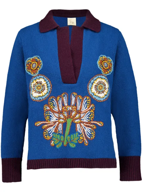 PAULA embroidered v-neck sweater Blue OYSTER