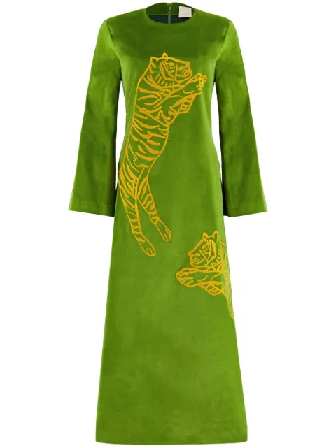 PAULA embroidered velvet dress Green SELENE2