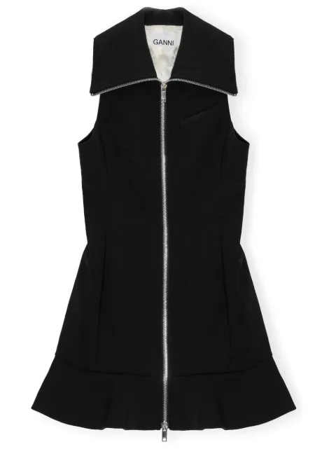 GANNI zip-up crepe mini dress Black F9709