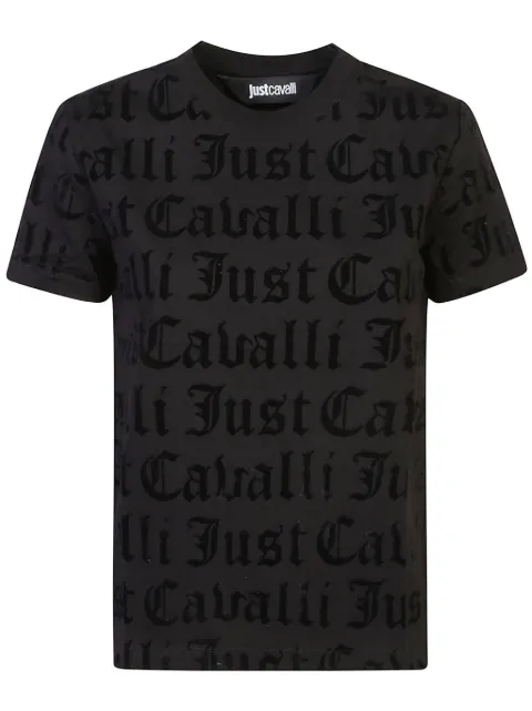 Just Cavalli flocked-logo T-shirt Black 77PAHC00CJ600