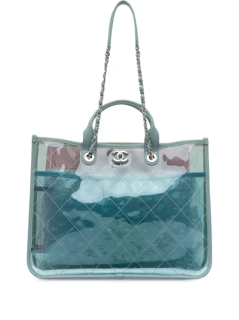 CHANEL Pre-Owned 2018 Medium PVC and Lambskin Coco Splash Shopping Tote satchel Blue F4QHL39PE0OGSPIT