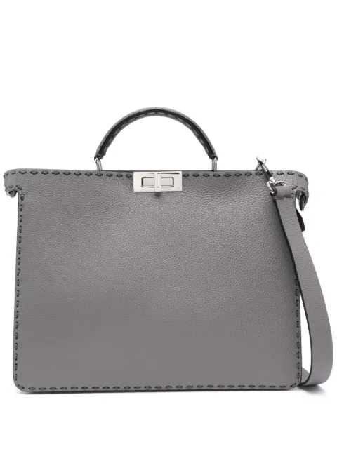 FENDI Peekaboo whipstitch leather tote bag Grey 7VA529ARK0