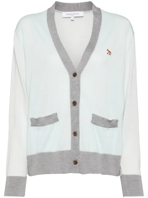 Maison Kitsuné baby fox patch color block cardigan Green MW00505KT1036P305