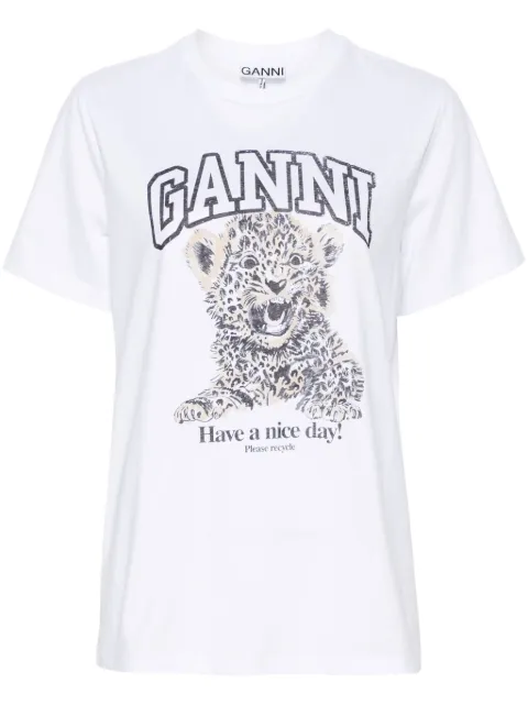 GANNI white basic jersey leopard relaxed T-shirt Grey T4124