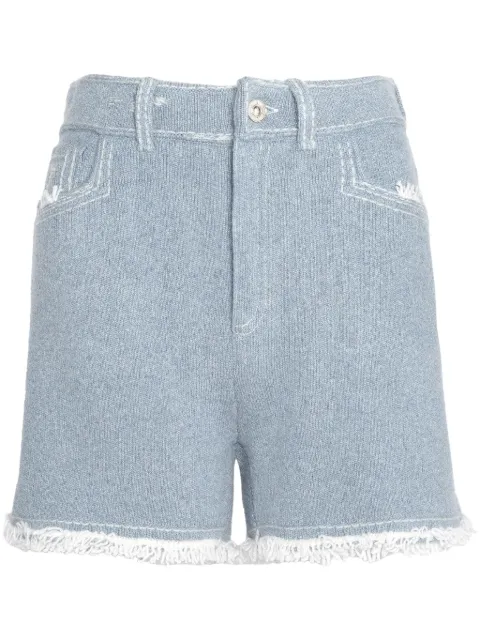 Barrie fine-knit fringe-detail shorts Blue C85606