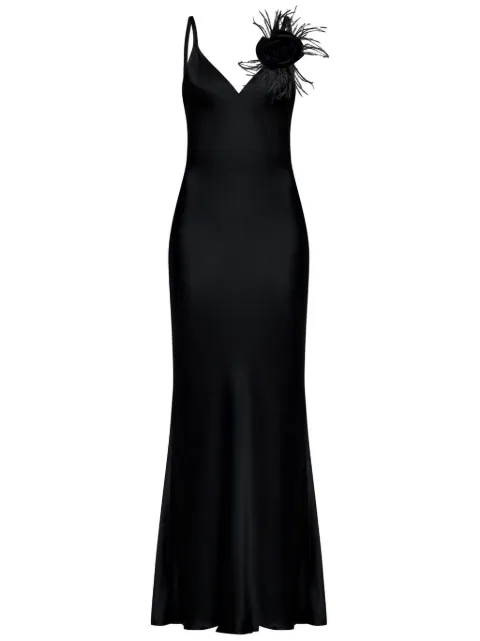 ROOM76 rose-appliqué satin maxi dress Black FRAS24507