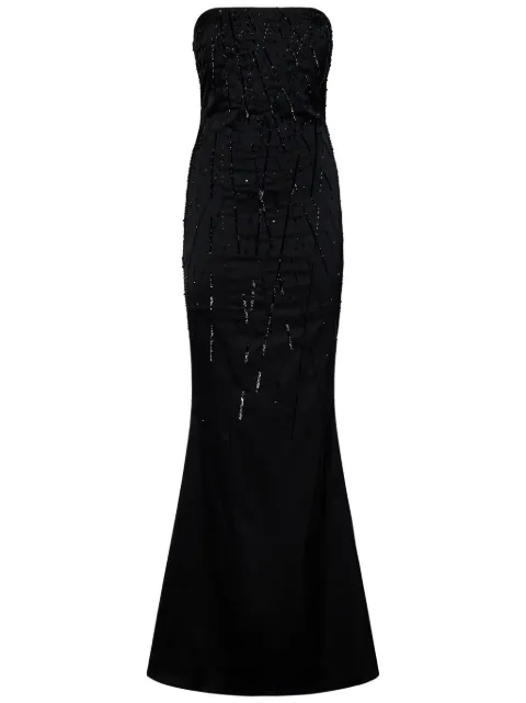 ROOM76 crystal-embellished satin gown Black FRAS24501