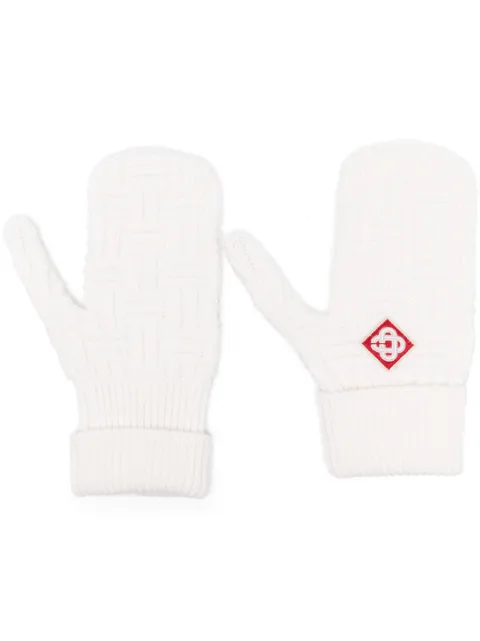 Casablanca column-stitch mittens White AF24ACC11701