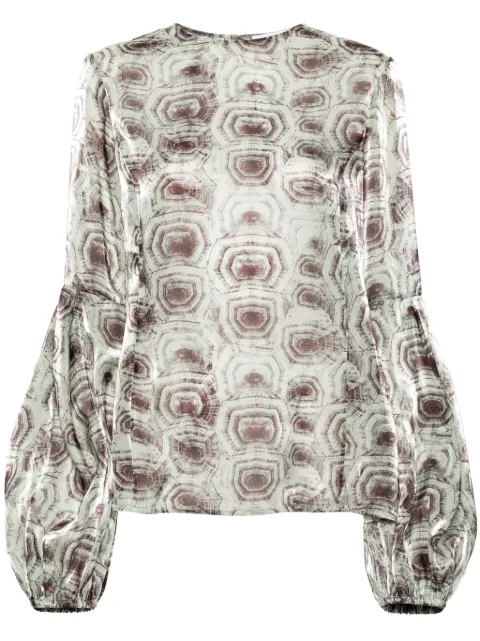 Genny organza turtle print blouse Green 77AJM687NS607