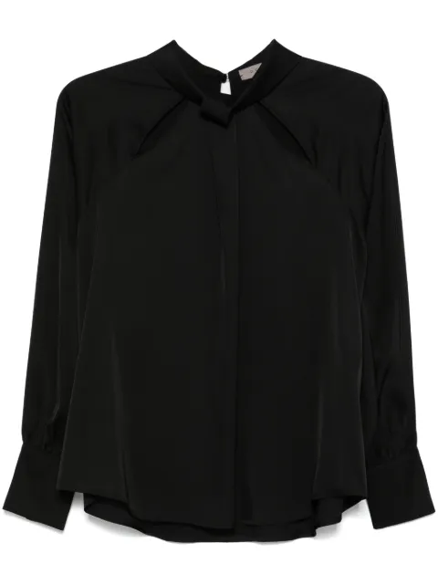 D.Exterior satin blouse Black 59709