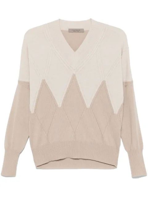 D.Exterior argyle-check sweater Neutrals 59041