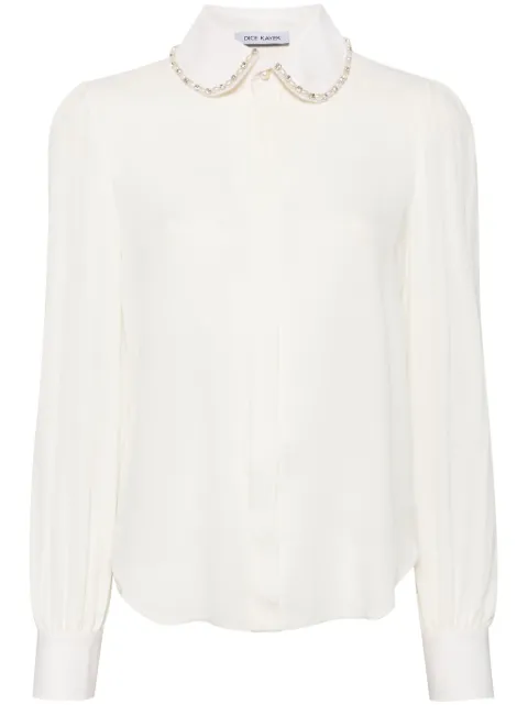 Dice Kayek pearl beaded collar silk shirt White PF24C631
