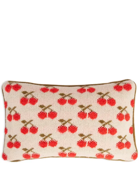 La DoubleJ cherry-embroidered cushion White CUS0017KNI092VA200WH05