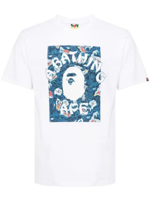 A BATHING APE® Japanese tattoo camo on college tee White 001TEK801027M