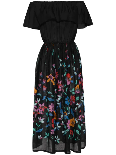 Bambah Hibiscus off-shoulder dress Black BMFW2437