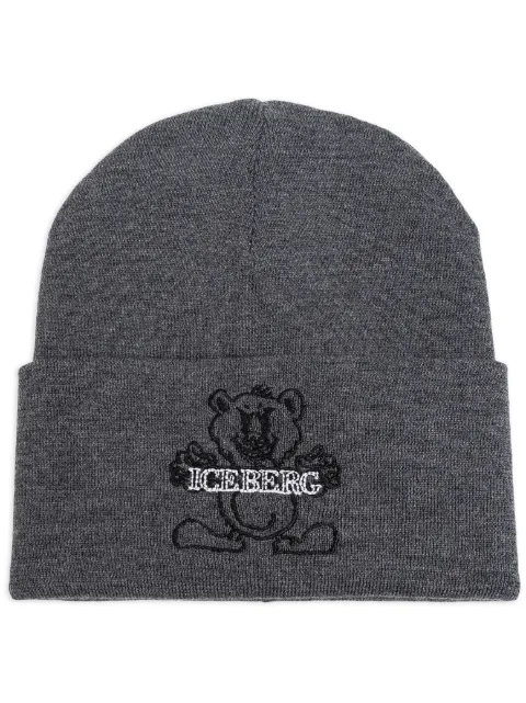 Iceberg logo-embroidered wool beanie Grey 30419005