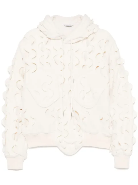 JUNTAE KIM laser-slashed fleece hoodie Neutrals JTKAW24H05