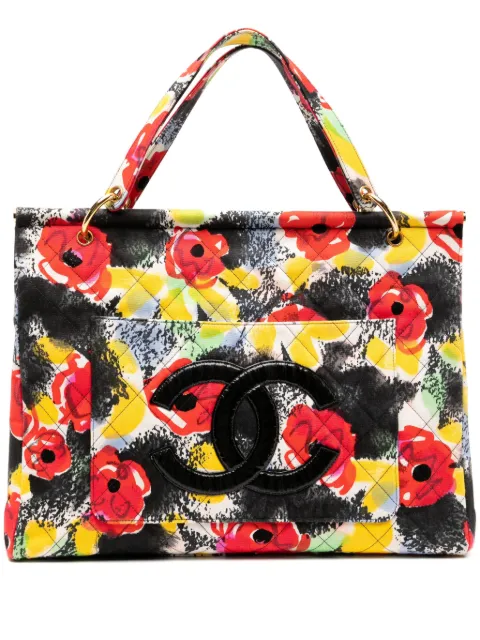CHANEL Pre-Owned Chanel 1997 Graffiti Floral Cloth Resort Quilted Large Tote Bag Black CHANEL1997SPRINGRUNWAYFLORAL