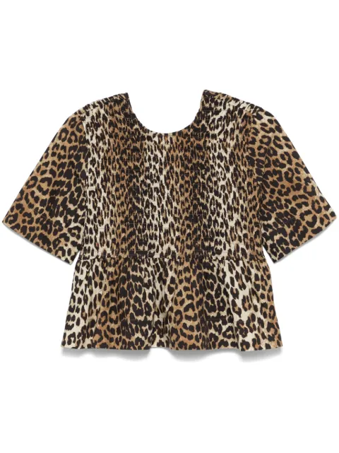 GANNI smock leopard printed blouse Brown W0205