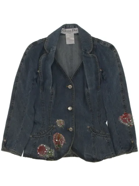 Christian Dior Pre-Owned 2010s floral-appliqué denim jacket Blue DIO900YF