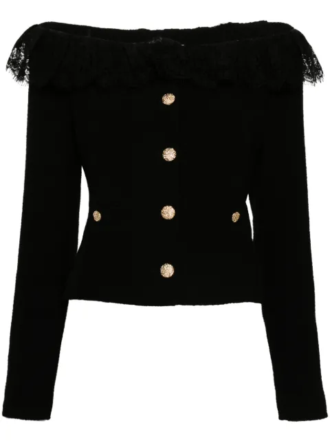 Alessandra Rich off-shoulder tweed jacket Black FABX3935F3593