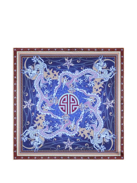 Shanghai Tang flying dragon silk foulard Blue A5MAS236AP00