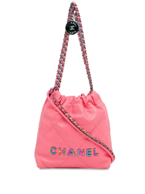 CHANEL Pre-Owned 2021-2023 Mini Shiny Calfskin Rainbow Hardware 22 Bag satchel Pink LOE44J2JRHEW3RSG