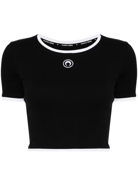 Marine Serre moon logo jersey cropped top Black WTO087ACJER0008
