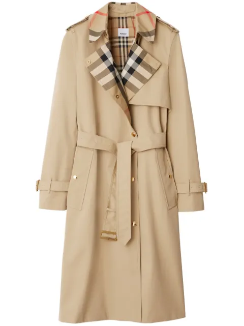 Burberry check-collar gabardine trench coat Neutrals 8089812