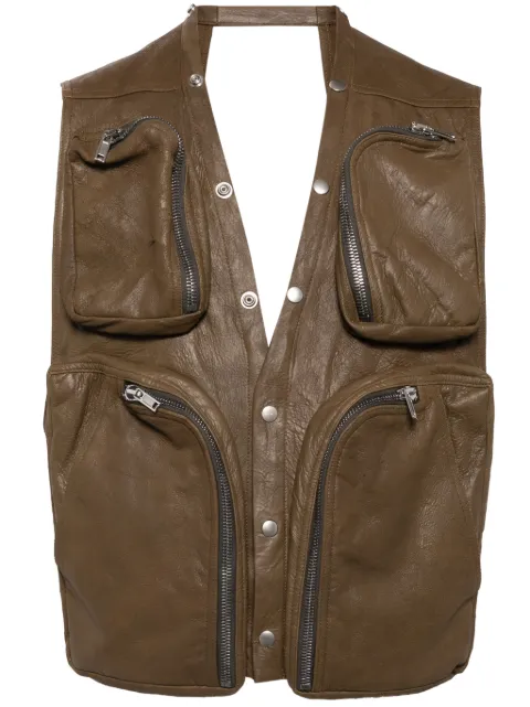 Rick Owens leather V-neck gilet Brown RU02D6767LBA