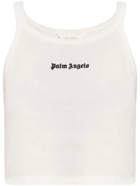 Palm Angels logo-embroidered ribbed tank top White PWAD060C99FAB0020310