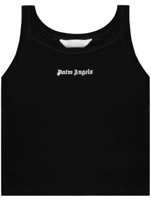 Palm Angels logo-embroidered ribbed tank top Black PWAD060C99FAB0021003