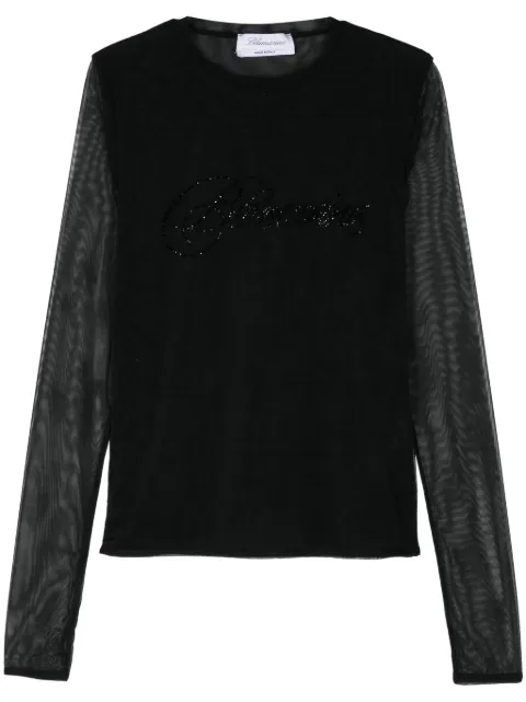 Blumarine rhinestone-logo T-shirt Black 2T074A