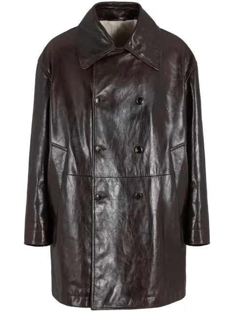 Giorgio Armani leather double-breasted coat Brown GM000446AF12246