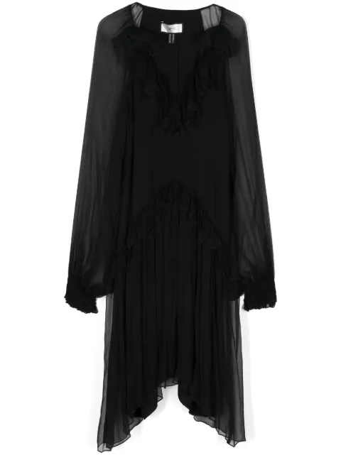 NISSA ruffle-detail silk midi dress Black RC15396BLACK
