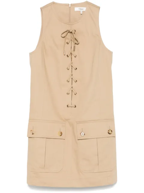 Chloé lace-up cotton mini dress Brown CH25SRO36339