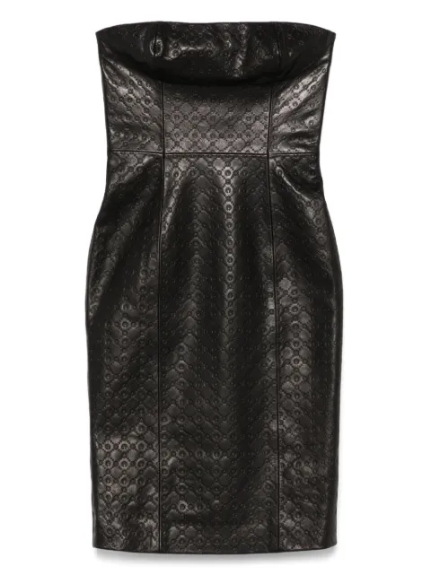 Marine Serre monogram-embossed leather mini dress Black WDR315ARLEA0021