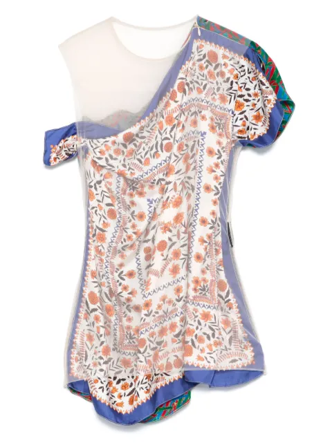 Marine Serre silk-scarves layered top Neutrals WTO422AUWOV0028