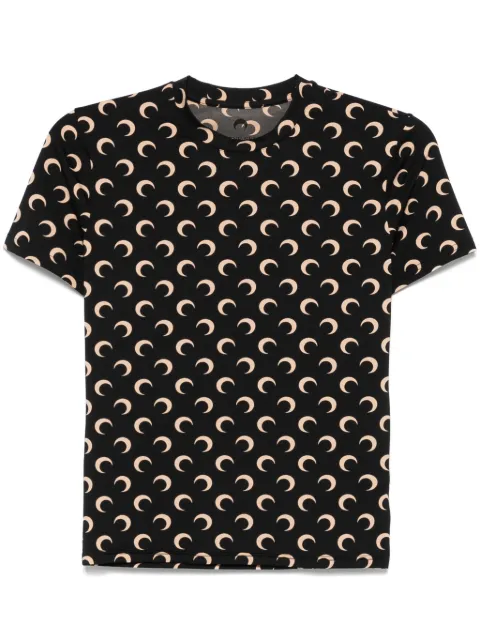 Marine Serre Moon-print short-sleeve top Black UTS001ACJER0001IT99