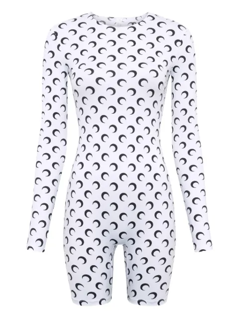 Marine Serre moon-print long-sleeve playsuit White WJS010ACJER0001WH00