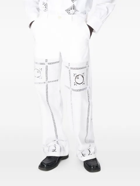 Marine Serre embroidered cotton trousers White UPA056AUWOV0007