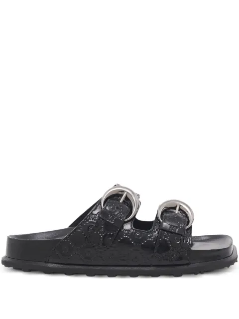 Marine Serre monogram-embossed leather slides Black MFW017ACLEA0051