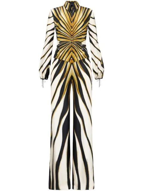 Roberto Cavalli Ray of Gold print silk jumpsuit Neutrals TKT1084QM33
