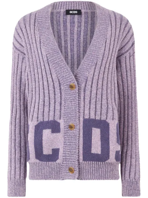 GCDS intarsia-knit logo cardigan Purple A2CU1802KE4