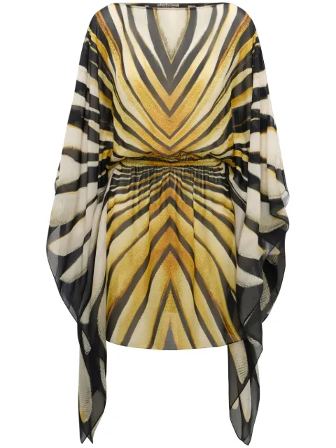 Roberto Cavalli Ray of Gold print chiffon silk dress Gold TKT105CTM33