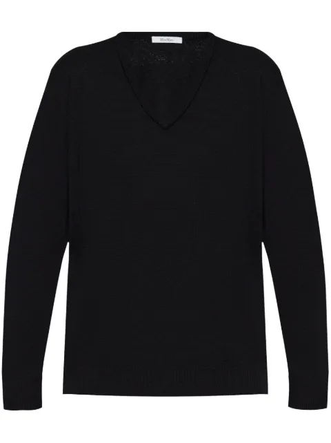Max Mara v-neck wool knit top Black 2421366122600