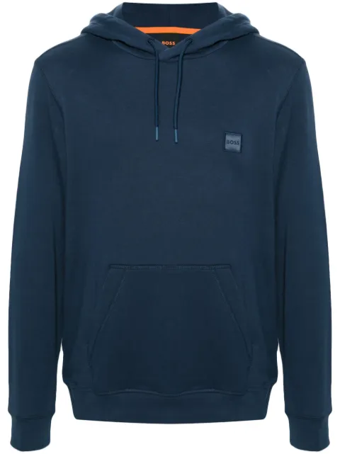 BOSS logo-patch cotton hoodie Blue 50509314